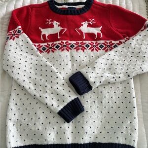 Janie and Jack Red and White Reindeer Crewneck Sweater